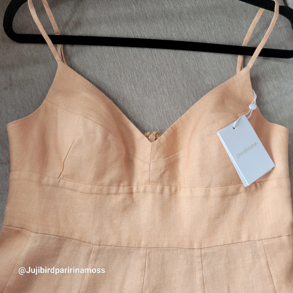 ZIMMERMANN peach linen maxi dress sz 3 (10 US) - Picture 6 of 8